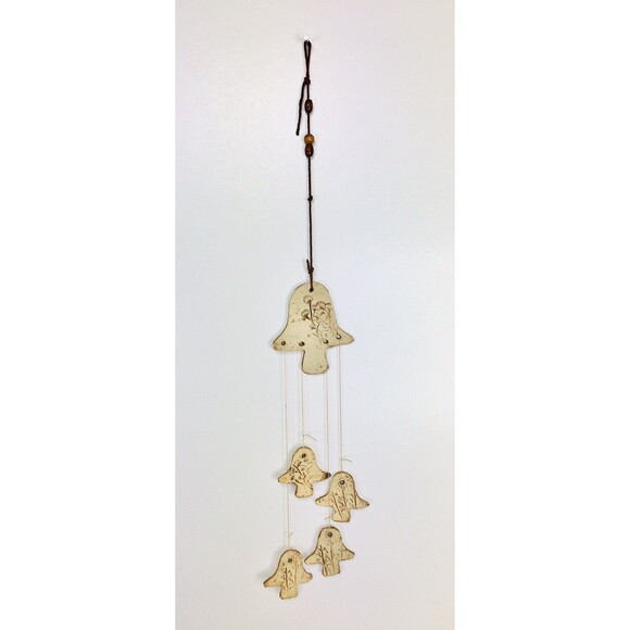 Vintage 60s 70s MCM Clay Pressed Floral Mushroom Hanging Wind Chimes - Picture 2 of 6